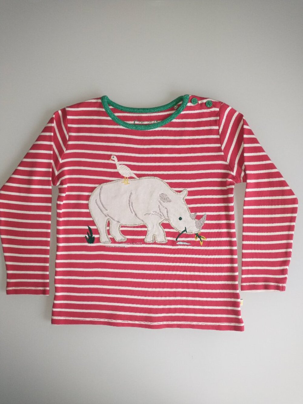 Frugi Organic Cotton Rhino Applique Red Stripe Long Sleeve Shirt 3-4T  98-104 cm